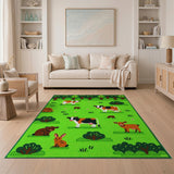Cute Green Pasture Cows Pigs Rabbit Deer Rug