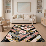 Pink Floral Striped Area Rug