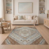 Beige Tan Geometric Heritage Tribal Rug