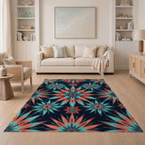 Teal Orange Starburst Heritage Tribal Area Rug