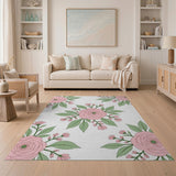 Blush Pink Rose Floral Pink Area Rug