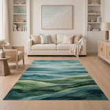Teal Seascape Watercolor Area Rug