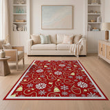 Festive Red Jingle Bells Snowflakes Area Rug