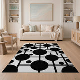 Modern Geometric Circles Black White Area Rug