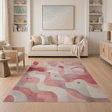 Blush Pink Abstract Wave Rug with Hearts