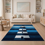 Navy Striped Lighthouse Beam Area Rug