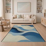Coastal Blue Wave Abstract Area Rug