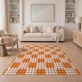 Bold Orange Geometric Grid Area Rug