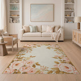 Pink Rose Floral Border Vintage Rug