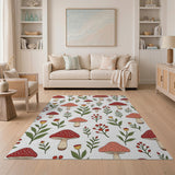 Whimsical Red Mushroom Meadow Pattern Area Rug