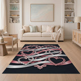 Pink Lace Hearts Ribbon Area Rug
