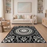 Traditional Persian Intricate Black White Persian Mandala Rug