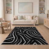 ODIKA Abstract Black and White Washable Area Rug - Modern Low Pile Non-Slip Rug