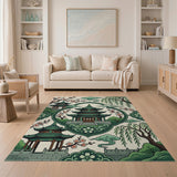 Serene Pagoda Garden Cherry Blossom Rug