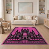 Gothic Cathedral Silhouette Pink Area Rug