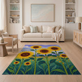Swirling Purple Sky Sunflower Field Rug