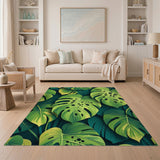 Green Vibrant Monstera Leaves Green Area Rug