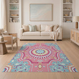 Multi-color and Patterns Vibrant Pink Teal Mandala Persian Area Rug