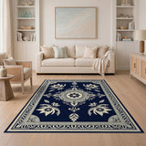 Blue and Teal Traditional Persian Navy Blue Traditional Persian Area Rug