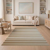 Beige and Neutral Beige Tonal Horizontal Stripe Area Rug