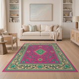 Vibrant Pink Teal Persian Floral Area Rug