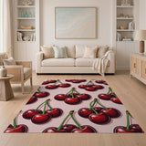 ODIKA Washable Retro Cherry Print Area Rug - Low Pile Non-Slip Pink Carpet