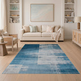 Distressed Blue White Abstract Area Rug