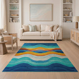 Geometric Modern Vibrant Abstract Wave Multi-Color Area Rug