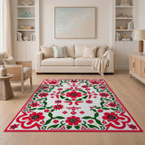 Red Floral Border Persian Area Rug