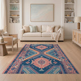 Teal Pink Orange Diamond Southwestern Area Rug