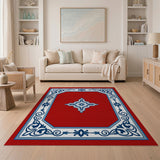 Ornate Red Persian Area Rug with Navy Blue Border