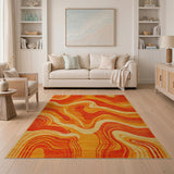 Vibrant Orange Vibrant Orange Wavy Abstract Area Rug