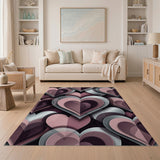 ODIKA 3D Layered Pink Hearts Washable Area Rug - Low Pile & Non-Slip
