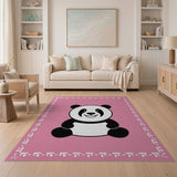 Adorable Cartoon Panda Pink Kids Rug