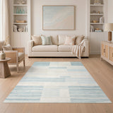 Blue Teal Striped Geometric Modern Area Rug