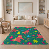 Playful Pink Cartoon Cats Flowers Area Rug