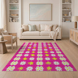 Floral Vintage Pink Cheerful Pink Daisy Floral Area Rug
