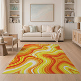 Fiery Orange Wavy Abstract Area Rug
