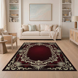 Ornate Red Ivory Floral Border Area Rug