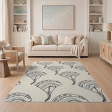 Gray Fan Leaf Beige Area Rug