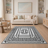 Ornate Black White Border Traditional Persian Area Rug