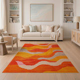 Vibrant Wavy Geometric Area Rug in Red Orange