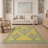 Yellow Ornate Yellow Medallion Persian Area Rug