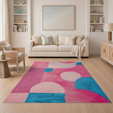 Vibrant Pink Geometric Area Rug with Blue Accents