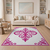 Ornate Pink Fleur-de-Lis Medallion Area Rug