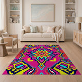 Vibrant Pink Starburst Geometric Multi-Color Rug