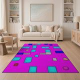 Teal Pixel Maze on Vibrant Pink Geometric Area Rug