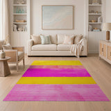 Vibrant Yellow Pink Horizontal Stripe Area Rug