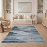Blue and Teal Blue Geometric Triangle Area Rug