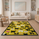 Playful Cartoon Cats on Sunny Yellow Rug